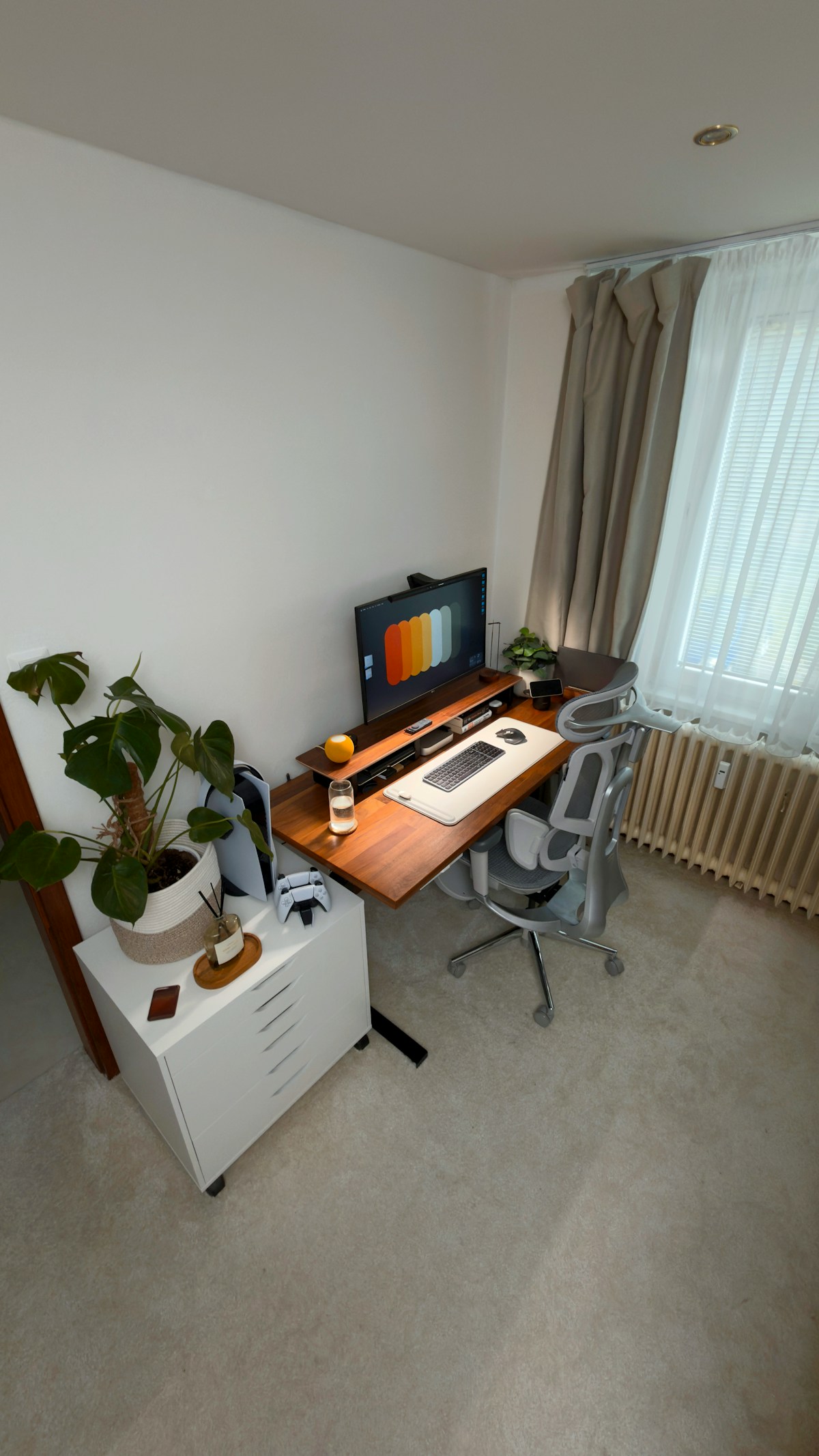 Clean modern standing desk workspace setup