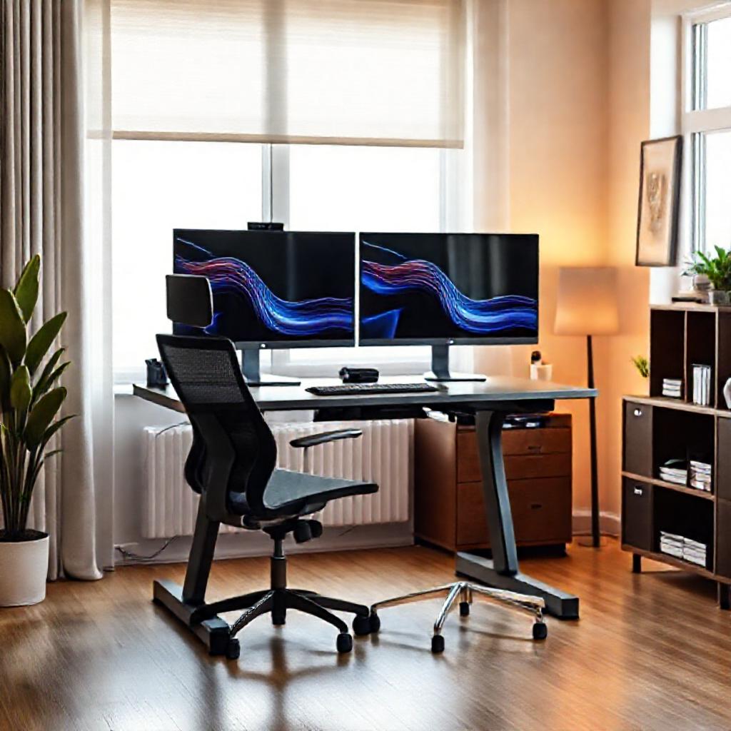 Standing desk in modern home office setup